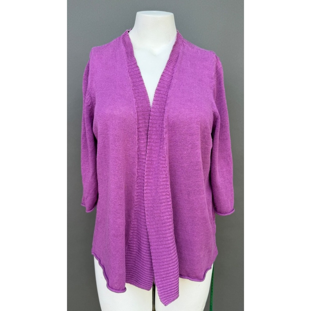 Eileen Fisher 100% Linen Angle Front Cardigan Purple Size 2X Minimalist Capsule